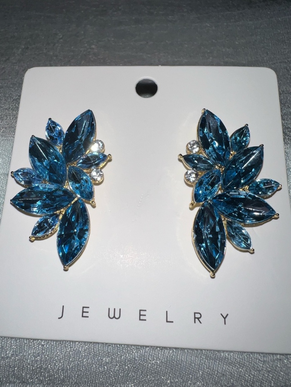 Unk Blue Crystal Leaf Cluster Earrings with Gold Accents